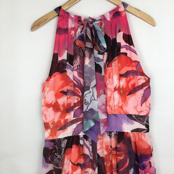 Eliza J Halter Maxi Dress Multicolor Floral Pink & Purple Feminine Sheer Flowy - Picture 12 of 16